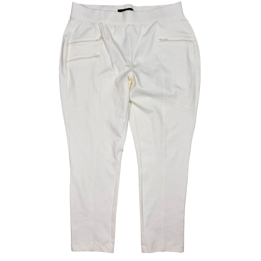 Ashley Stewart Zipper Legging Women 18/20 Egg Nog Cream Pull On Ponte Knit Pants